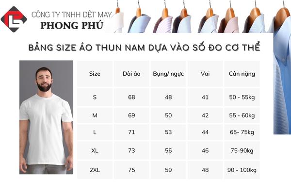 size áo thun nam dựa theo số đo cơ thể